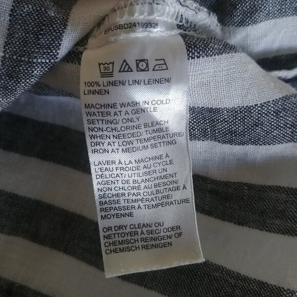 Lord + Taylor 100% linen striped button down shirt white blue grey Small - Picture 11 of 16